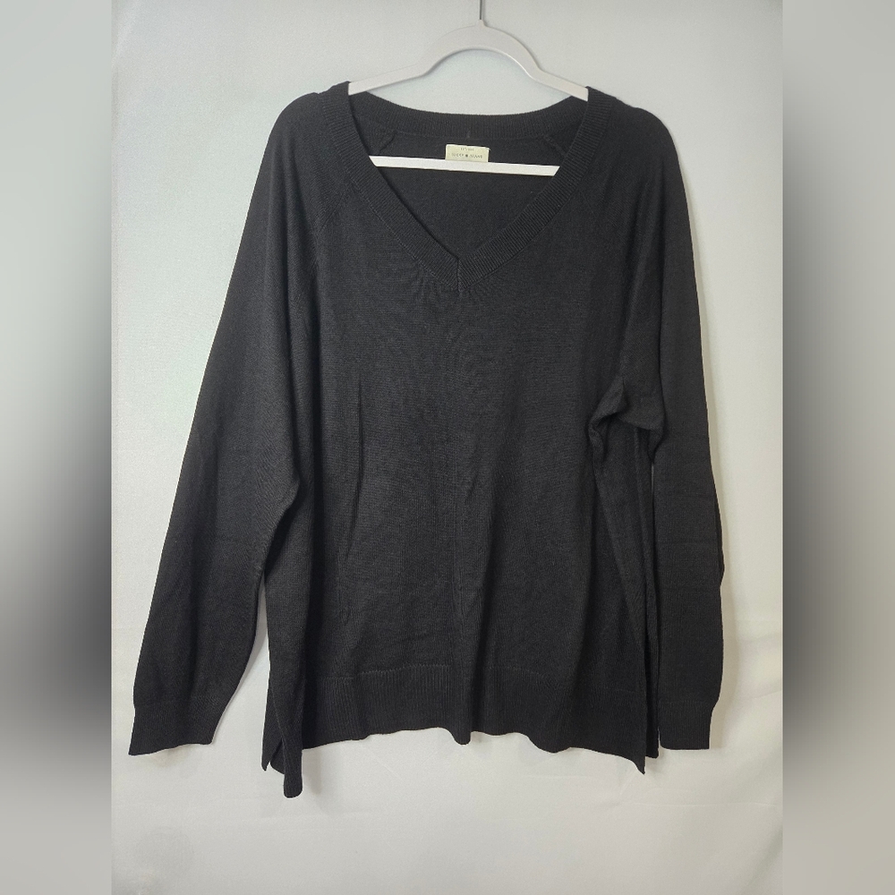 Lucky Brand Charcoal Knit Top V-Neck Size XXL